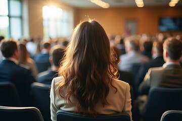 Diverse Audience at Conference with Woman in Foreground