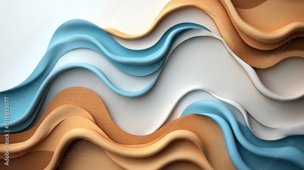 Aufkleber abstract layered paper waves background with smooth curves in beige blue gray and cream colors for d