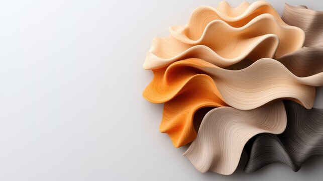 Artistic ceramic or clay wavy textured forms with smooth flowing curves in warm earth tones and neutral shades - Powered by Adobe