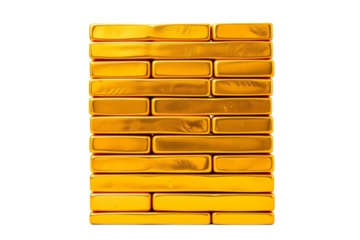 stack of gold bars, gold bricks on transparent background 