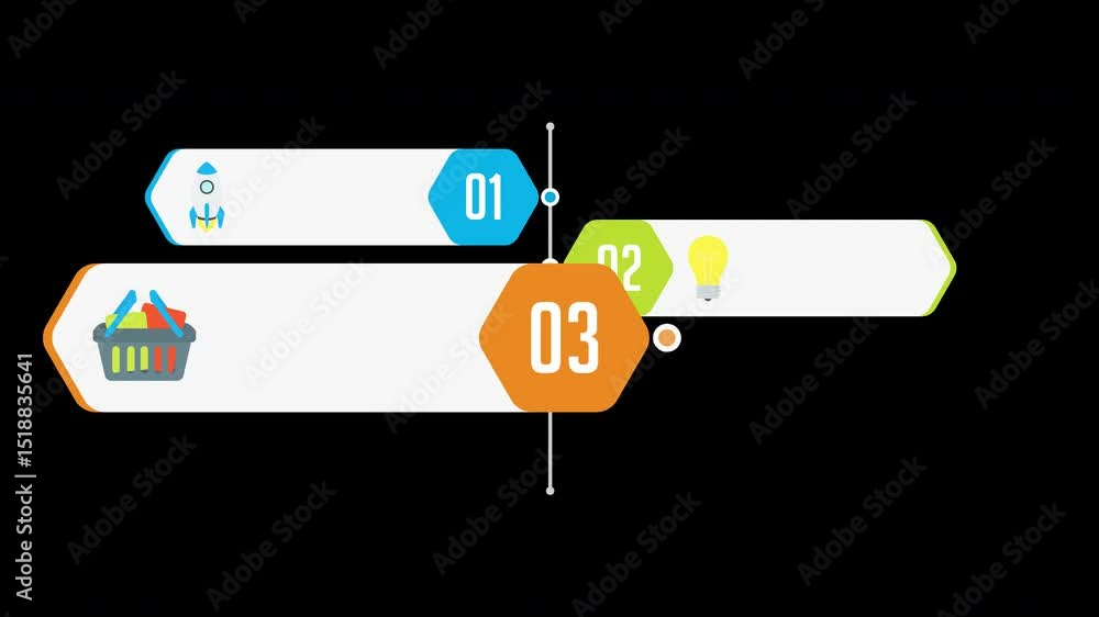 Poster infographic element animation with four stages depicting business process flow on a transparent back