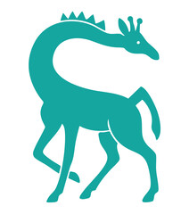 Giraffe illustration, colorful minimalist style, mid-century modern, childlike shapes, whimsical character design, no outlines, solid colors, stylized proportions