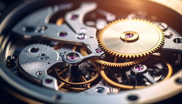 Intricate Watch Mechanism: A detailed view into the complex and beautiful inner workings of a luxury timepiece, showcasing precision engineering. 
