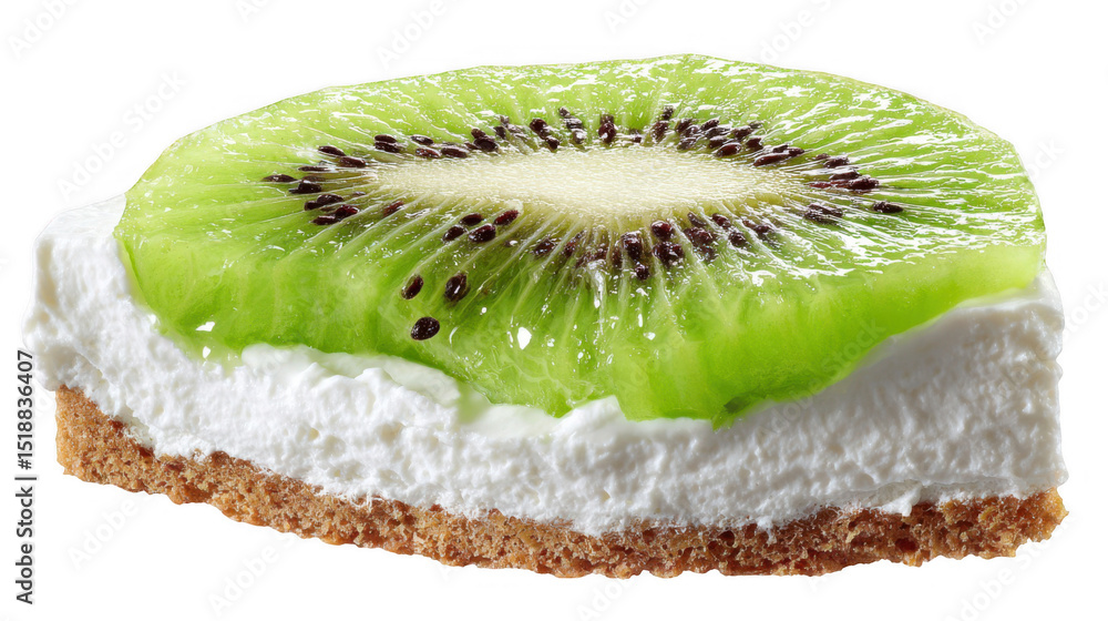 Poster gleaming kiwi slice enhancing a smooth yogurt dessert, creating a vibrant and refreshing treat again
