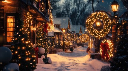 Obraz premium Magical Christmas Eve Night in a Snowy Village