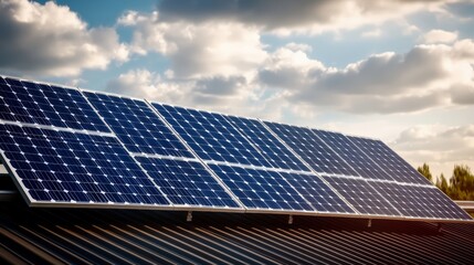 Solar panels installed on rooftop captu sunlight for renewable energy generation high in the sky cloudy weather