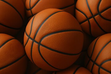 Obraz premium A close up shot of a pile of orange and black basketballs in a group shot