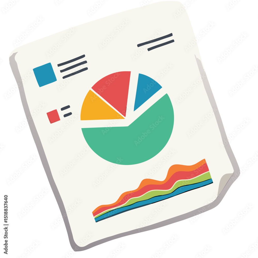Aufkleber colorful pie chart and line graph illustration on a paper document with data analysis