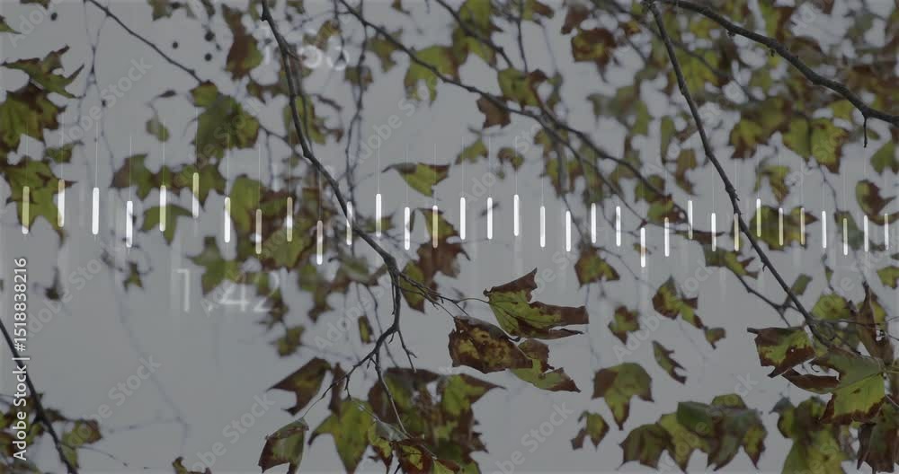 Poster Breeze causing leaves swaying while input pulsing bars and line tracing waveform reflecting sound