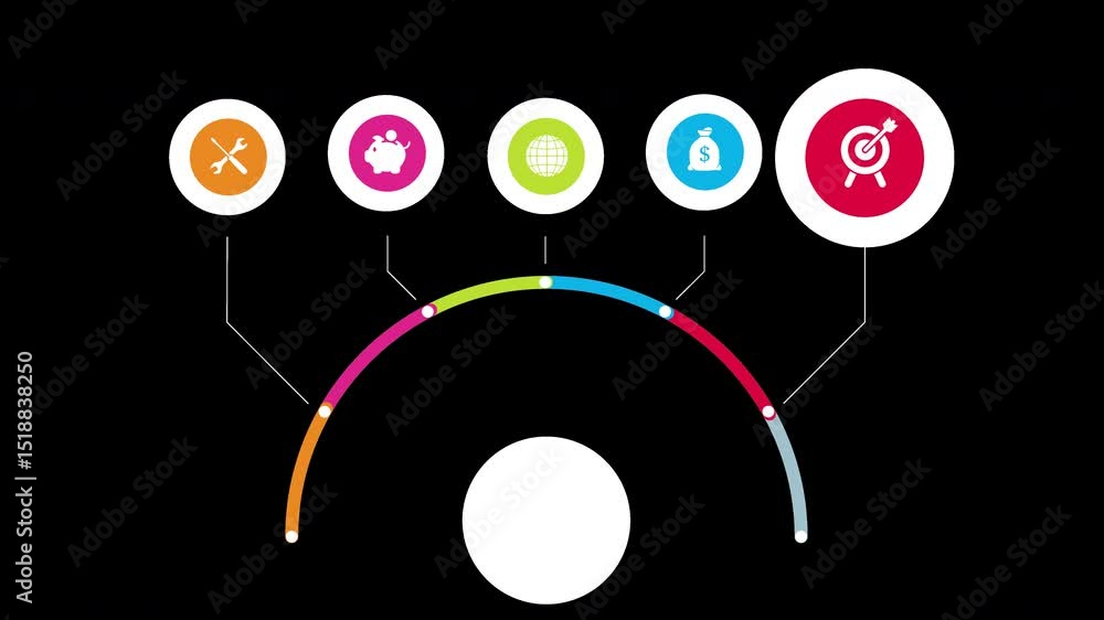 Poster infographic element showing business strategy process on a transparent background