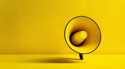 Yellow megaphone as bold communication symbol, centered on matching background. Power of clear and direct messaging.

