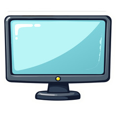 Cute cartoon computer monitor sticker or icon isolated on black background