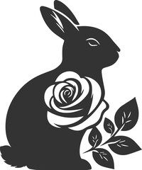 Vector animal drawing of a cute floral bunny silhouette isolated 