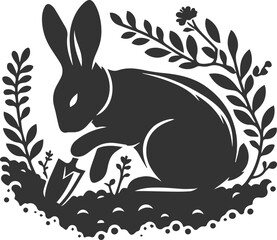 Vector animal drawing of a cute floral bunny silhouette isolated 