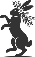 Vector animal drawing of a cute floral bunny silhouette isolated 