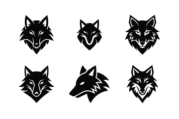 Wolf Head Silhouette and Outline Icon Set