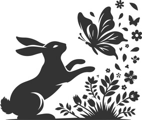 Vector animal drawing of a cute floral bunny silhouette isolated 