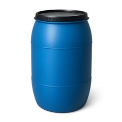 Vibrant Blue Plastic Barrel with Black Lid on White Backdrop for Industrial Storage Solutions