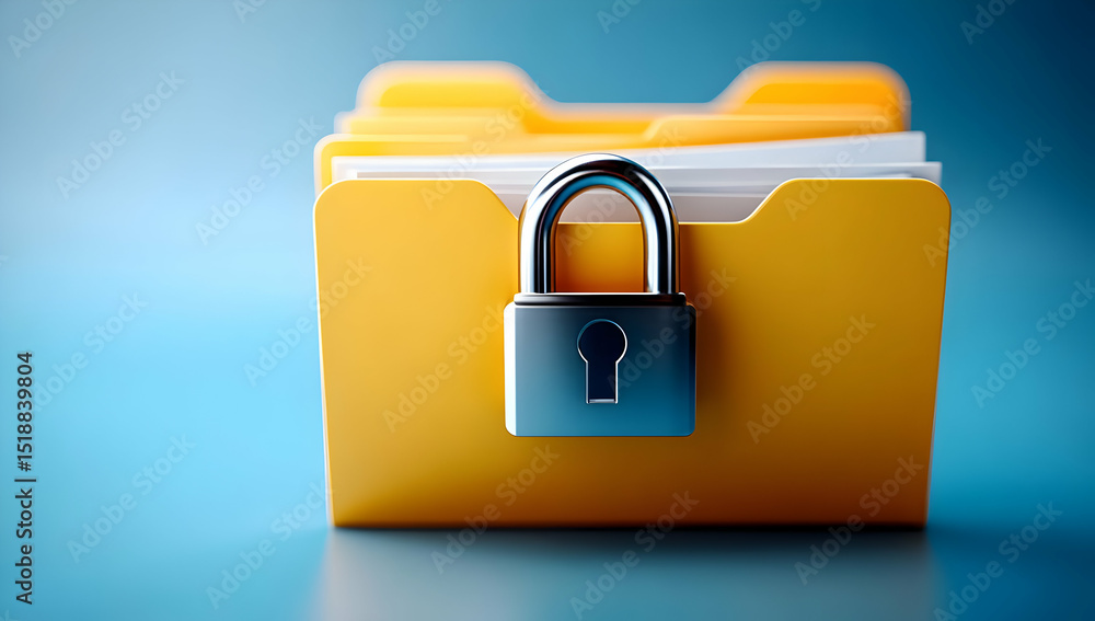 Poster a secured yellow folder with a padlock symbolizes data protection and privacy in modern business pra