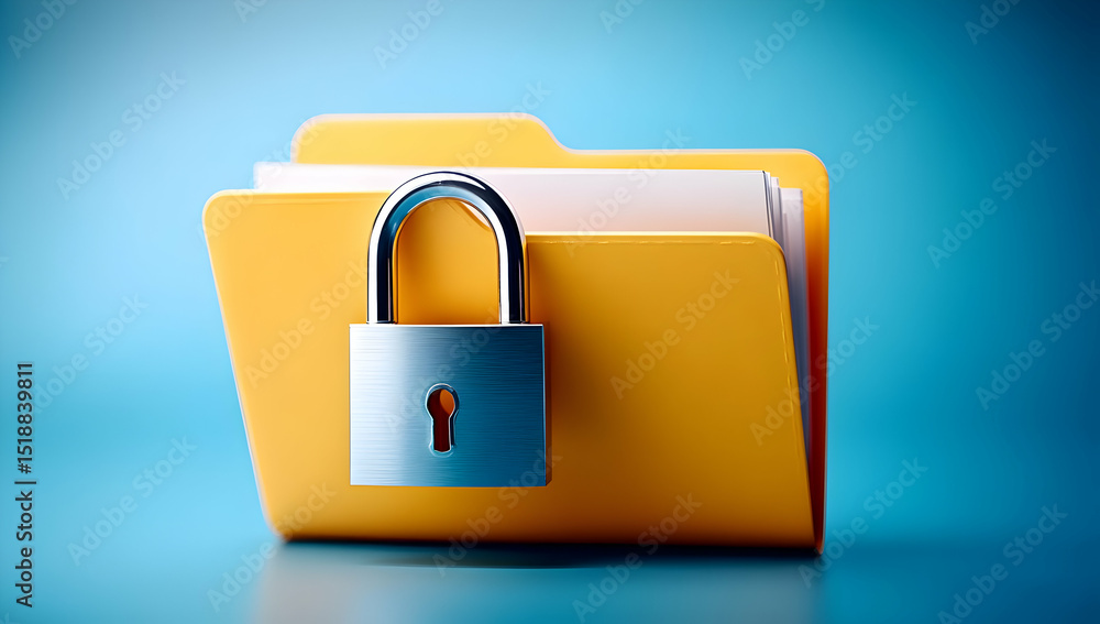 Poster a locked folder symbolizing data security and confidentiality in the digital age.