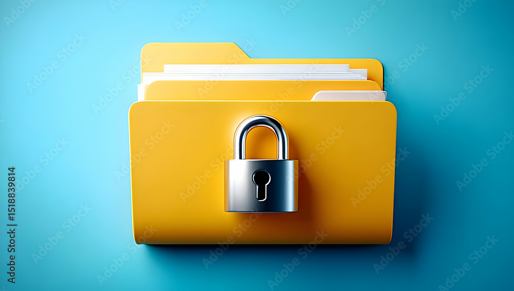 Poster a locked yellow folder on a blue background representing data security and confidentiality in the di