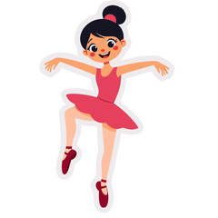 Cartoon illustration of a cute young ballerina performing a dance on a black background