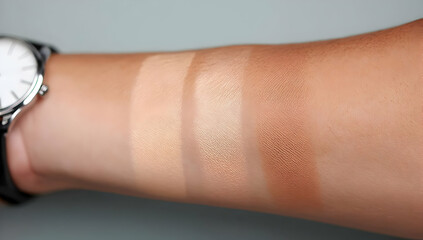 A well-groomed arm showcasing various skin tone shades, perfect for beauty and cosmetic product demonstrations.