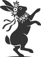 Vector animal drawing of a cute floral bunny silhouette isolated 