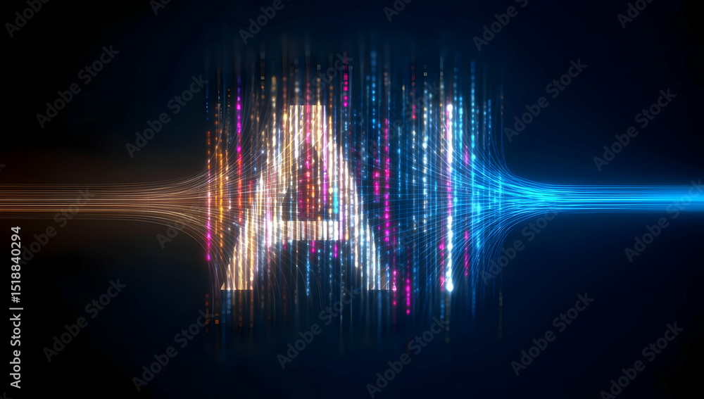 Poster futuristic representation of artificial intelligence with vibrant data streams illustrating innovati