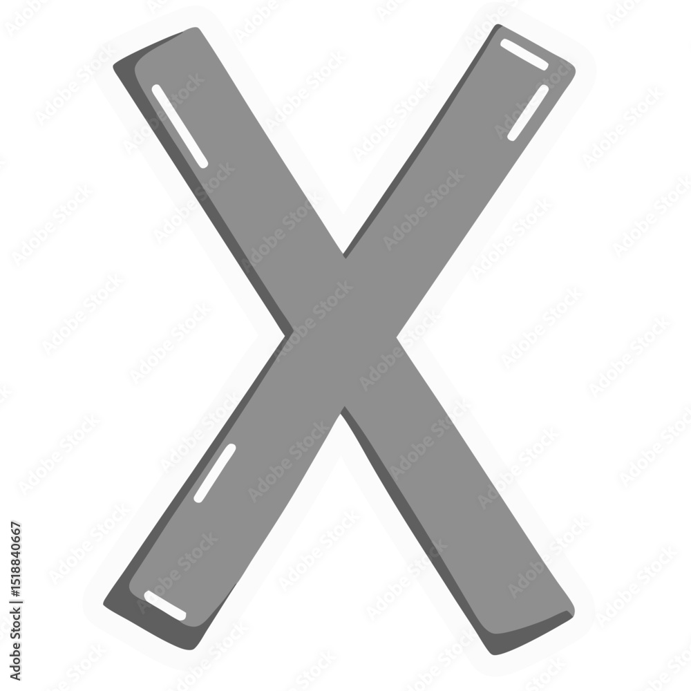 Poster simple gray x mark icon with white outline against a black background for design usage