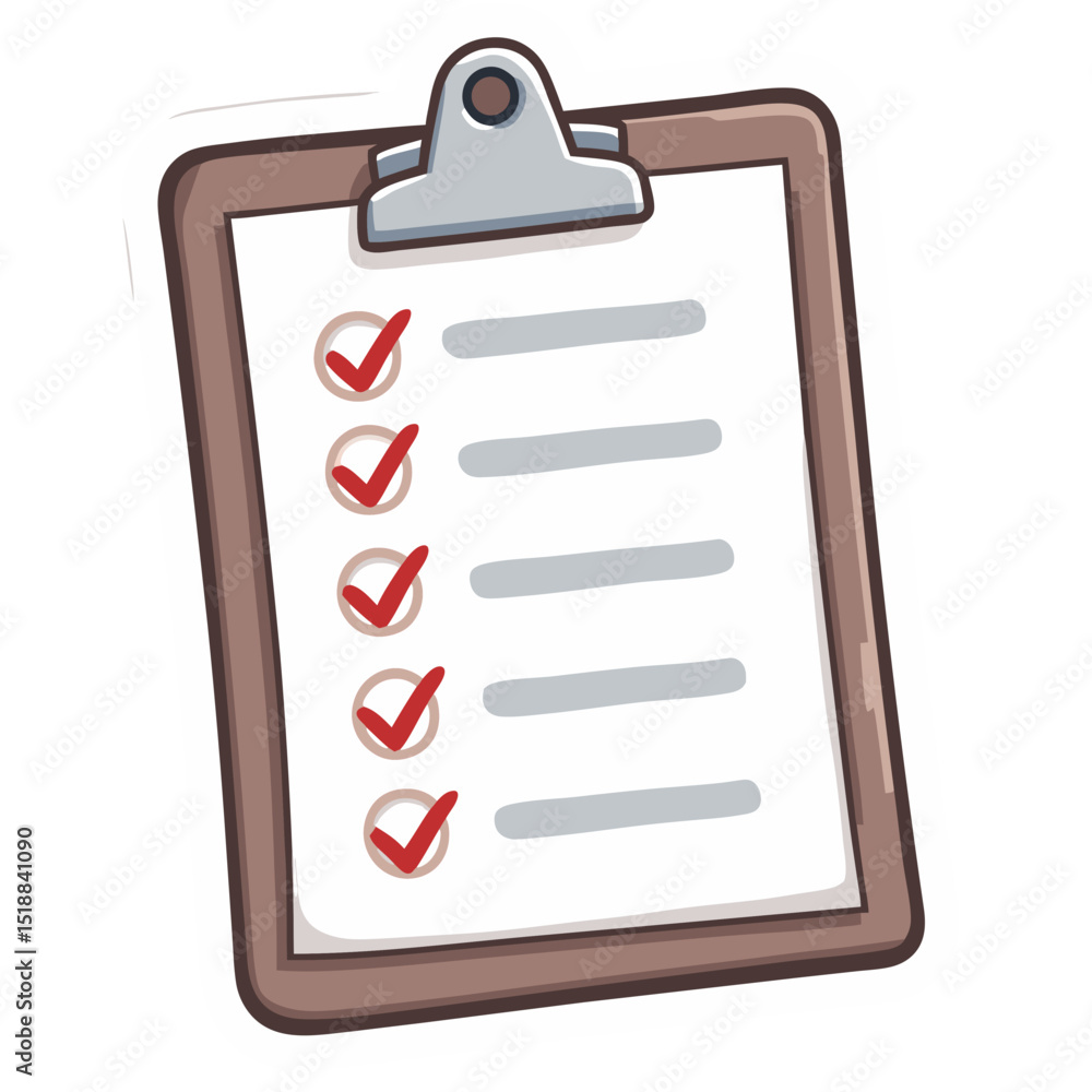 Poster illustration of a clipboard with a checklist showing completed tasks and a black background