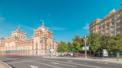 Fototapeta premium Cavalry Academy timelapse panorama in Plaza de Zorrilla, Valladolid, Spain