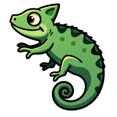 Fototapeta premium Cartoon illustration of a green chameleon against a black background showing detail