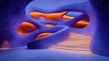 Obraz premium Purple cave hotel stairs night interior design