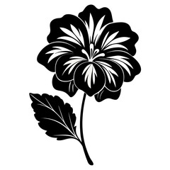 Pencil Sketch Black and White Hibiscus with Leaves