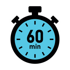 60 minutes timer icon. stopwatch icon with 60 minutes timer. clock face timer icon. countdown sign for app, ui and website. time management symbol. vector illustration on transparent background.