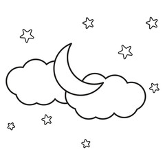 night sky with stars and moon. paper art style. Dreamy background with moon stars and clouds, abstract fantasy background. Half moon, stars and clouds on the dark night sky background.	
