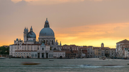Fototapeta premium Basilica Santa Maria della Salute at sunset timelapse, Venezia, Venice, Italy