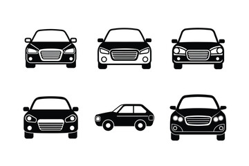 Car Front View Silhouette and Outline Icon Set