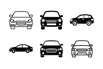 Car Front View Silhouette and Outline Icon Set