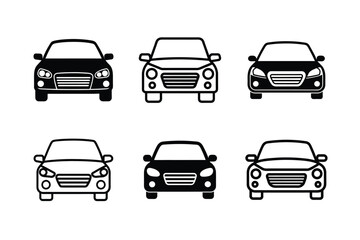 Car Front View Silhouette and Outline Icon Set