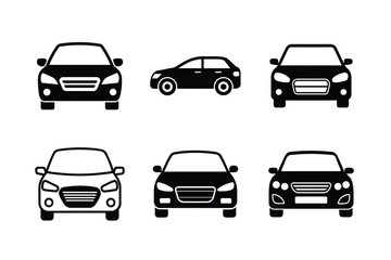 Car Front View Silhouette and Outline Icon Set
