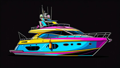 Luxurious Colorful Yacht Illustration Stylish Modern Boat Design Artwork