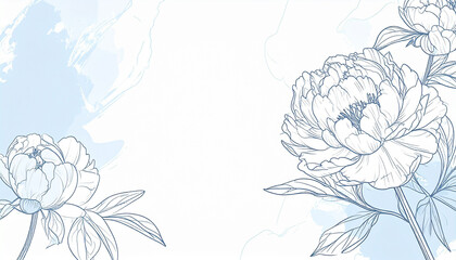 Elegant Blue Peony Flower Line Art Design Botanical Illustration for Wedding Invitation or Greeting Card