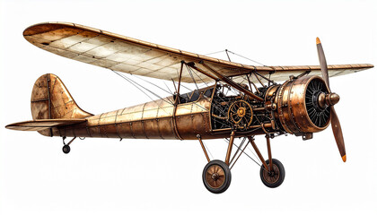 Vintage Biplane Aircraft Detailed Closeup View of Antique Airplane Engine and Propeller
