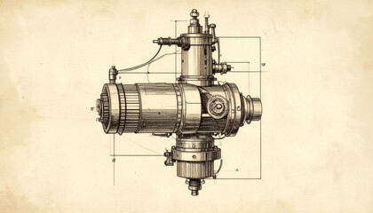Detailed Vintage Mechanical Engineering Drawing of a Complex Machine Part Blueprint