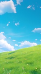 Obraz premium Blue sky white cloud green grass landscape illustration poster background