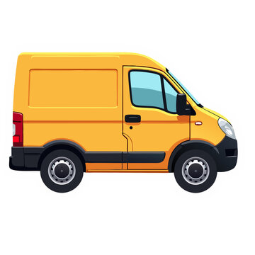 Illustration of a yellow delivery van on a black background in simple vector graphics
