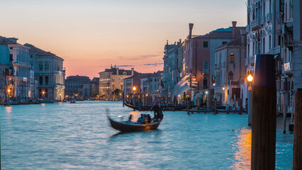 View of the Grand canal near Rialto Market day to night timelapse after sunset, Venice, Italy viewed from pier © HyperlapsePro
