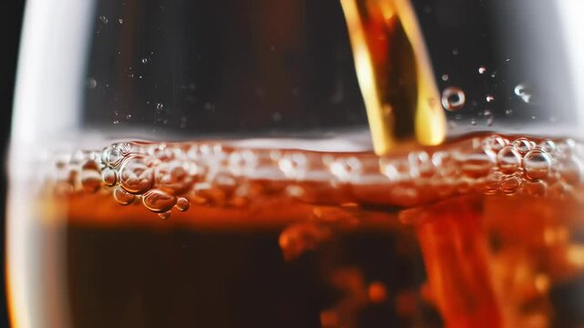 Slow Motion Close-Up Detail Shot of Liquid Pouring into Glass